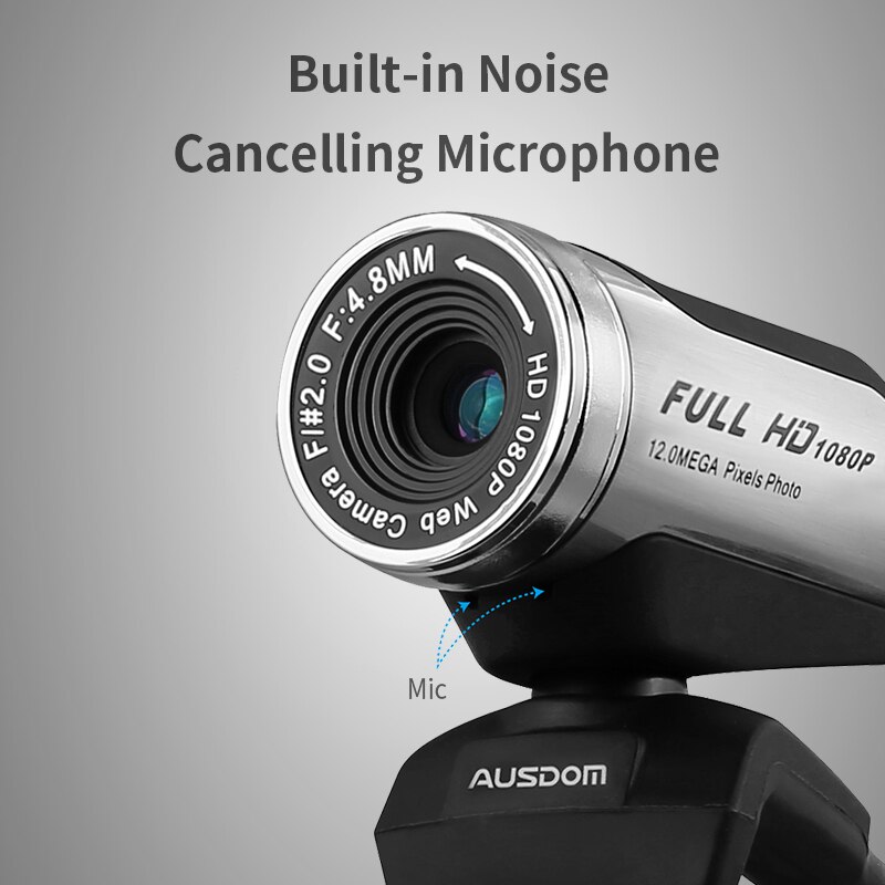AUSDOM-caméra PC AW615, Webcam HD 2.0x1920 P, avec système de suppression de bruit, avec USB 1080, pour appels vidéos en ligne