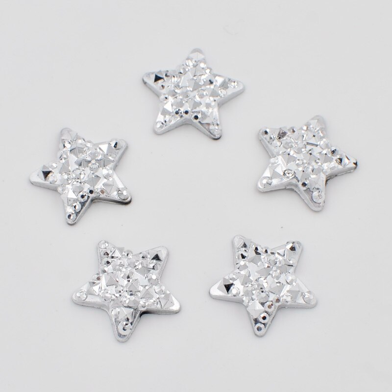 50 Stuks 16Mm Resin Silver Star Plaksteen Strass Applique Diy Bruiloft Scrapbook Ornament Ambachten SF216