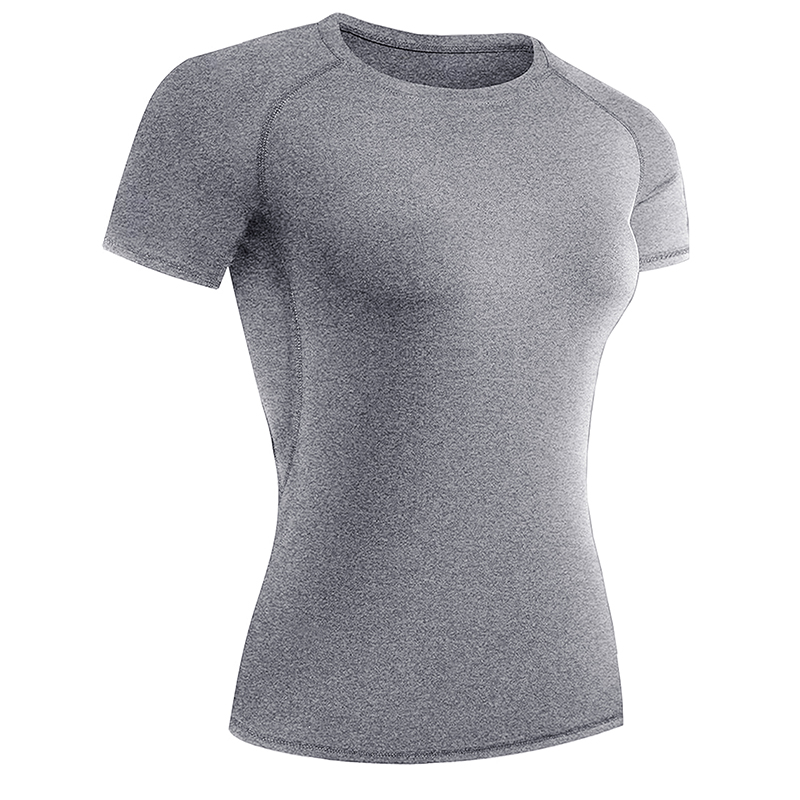 Damkompressionströja kortärmad atletisk yoga löpartröja sommar gymträning snabbtorkande stretchiga t-shirts toppar baslager: Xl / Grå