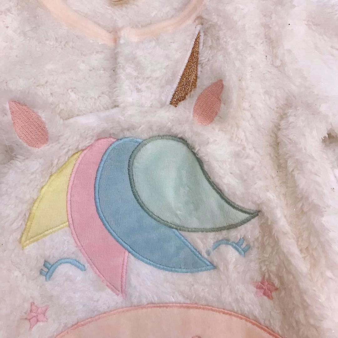 Nyfödd baby flicka jumpsuit född tecknad enhörning kläder långärmad vinter overall footie rosa spädbarn 9-24 månader varm