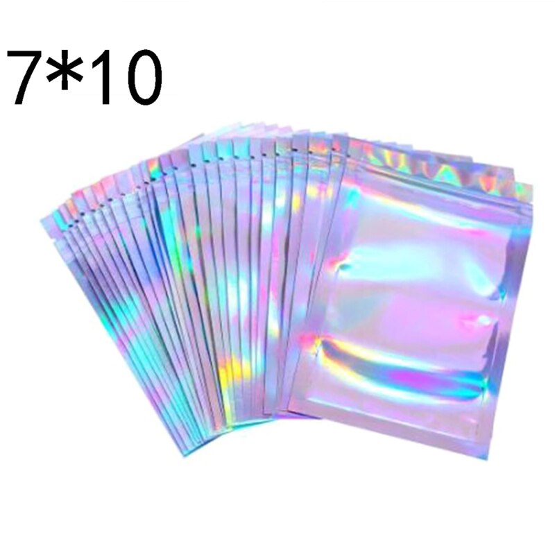 100 stücke Flache Zip-Lock Beutel Paket Tasche Holographische Ziplock Taschen Bad Salz Kosmetik Tasche Mini Aluminium Folie Taschen Make-Up zipper Tasche: colorful3