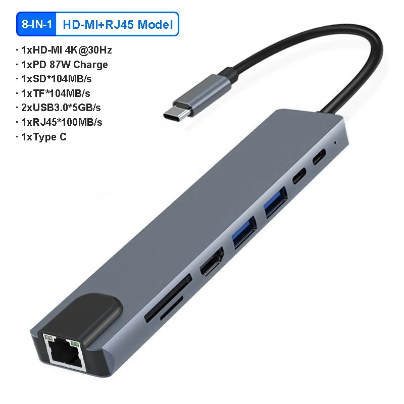 10-in-1 USB C Docking Station USB C HUB Type C to 4K HDMI Adapter USB C Splitter PD/RJ45/USB 3.0 5Gbps/SD/TF For Laptop Macbook: Silver