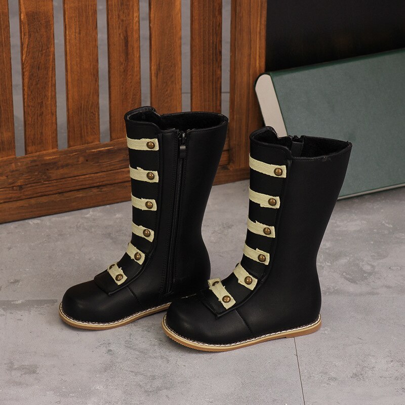 nouvelles bottes de pour enfants filles rivet princesse chaussures bébé long tube Martin chevalier bottes