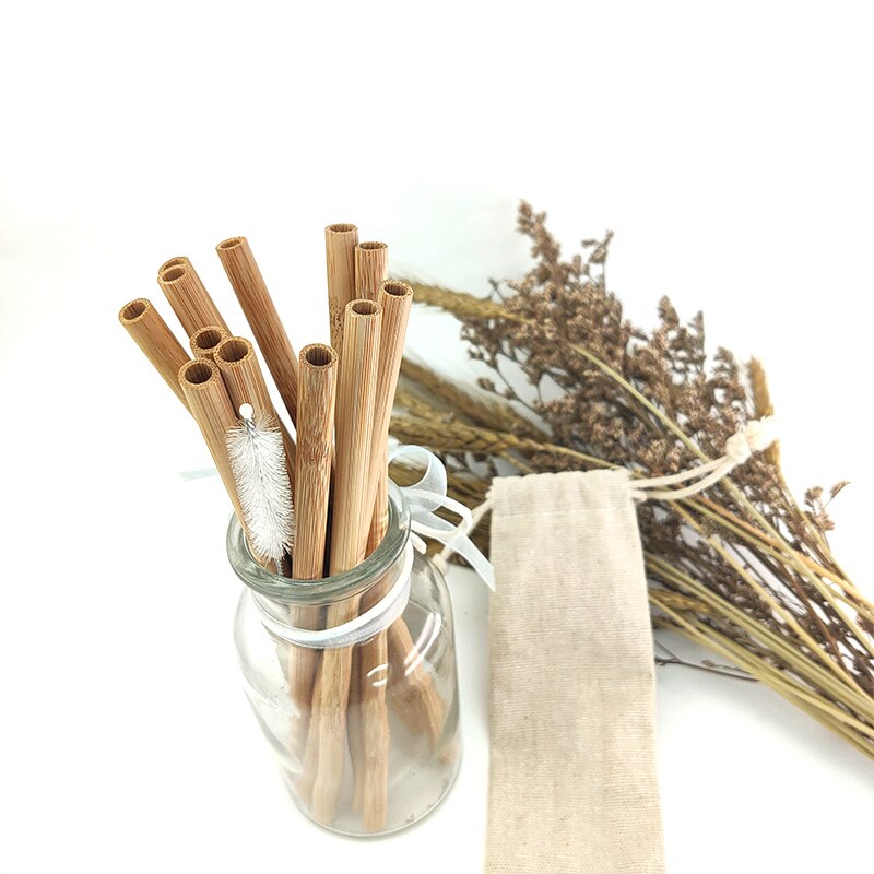 12 stk / sæt bambus drikkestrå genanvendeligt miljøvenligt festkøkken med ren børste til