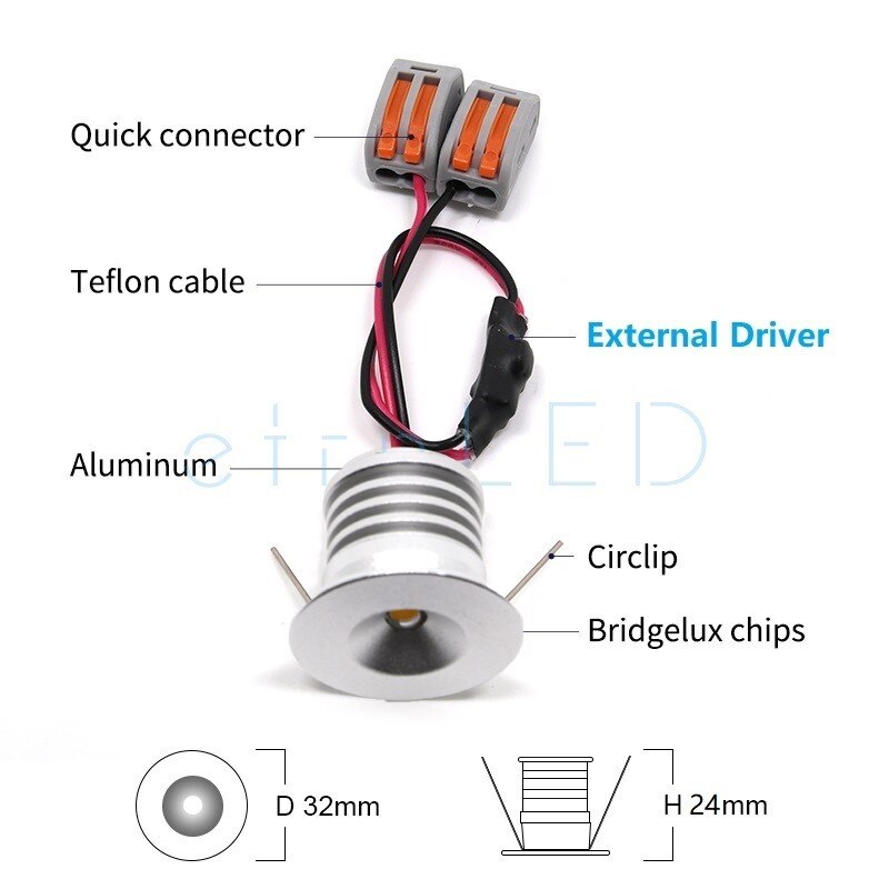 Etrnled Mini Led Spot Light 12V 3W Home Verlichting Ox Eye Plafond Spots Inbouw Kleine Focus Keuken Closet met Connector