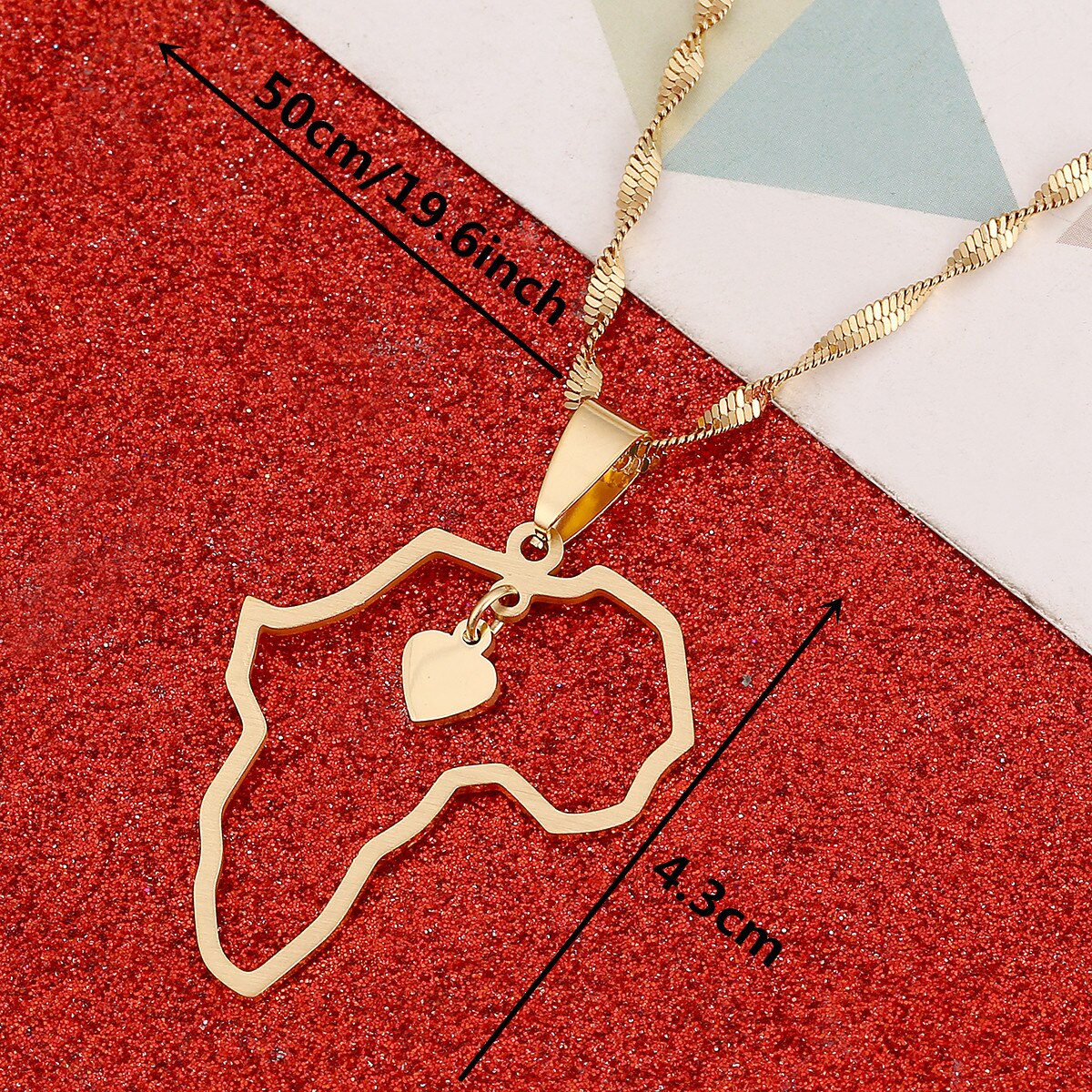 Rustfrit stål guldfarve afrika kort vedhæng halskæder afrikanske kort charms hjerte smykker