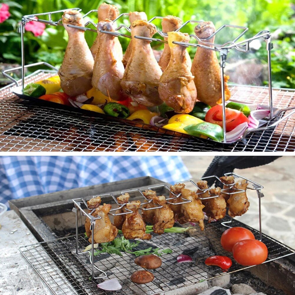 Multi-purpose Chicken Wing and Leg Rack 14 Slot Stainless Steel Chicken Leg Grill Rack Chicken Drumstick Roaster For Oven Grill