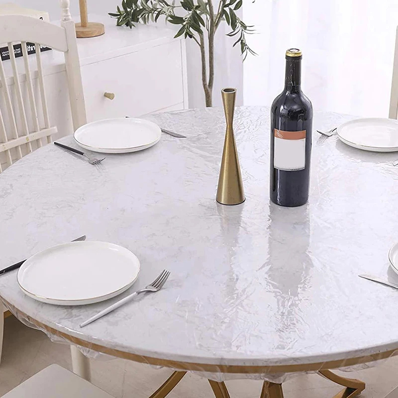 10 Stuks Gemonteerd Rond Tafelkleed Transparant Waterdicht Oliebestendig Tafelkleed Beschermdoek Eettafel Hoezen Thuis