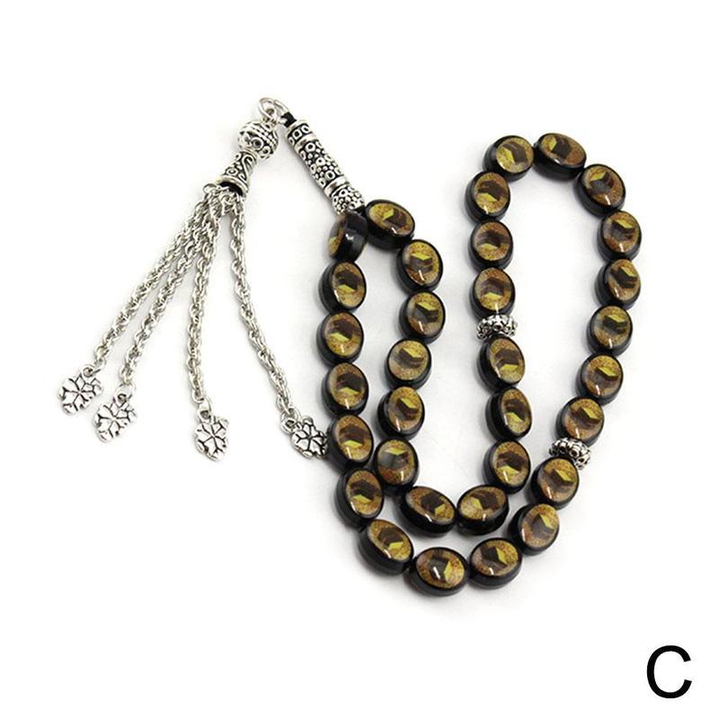 Rosario Misbaha Tasbeeh Tasbih musulmán negro pulsera cuentas Rosario de oración forma Tasbih musulmán Alá islámico redondo cuentas O1N3: C