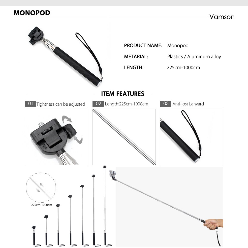 Vamson for Gopro hero 7 6 5 4 Accessories Kit for Xiaomi yi 4k for SJCAM M10 for SJ5000 case EKEN SOOCOO Action Camera VS100