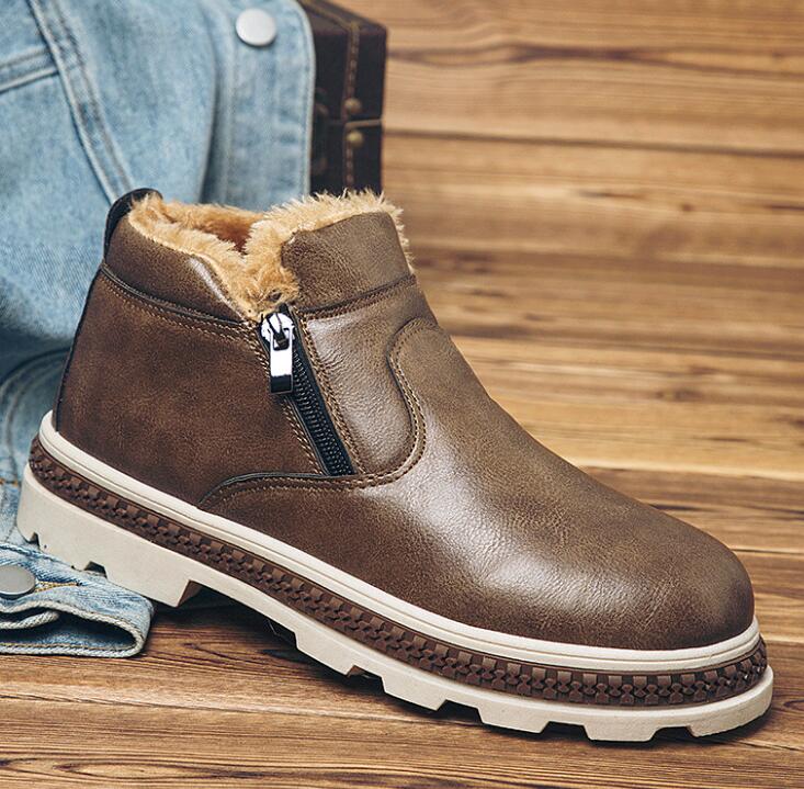 Stijl Warme Snowboots Mannen Laarzen Slip Op Mode Casual Mannen Martin Laarzen Slijtvast Ronde Neus Winter Bont mannen Schoenen Bnj: Bruin / 6.5