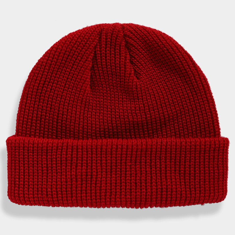 Vinter hue kort kalot unisex dame hue strikket hue hue sømandskasket manchet kantløs retro navy hat varm kalot: Rød