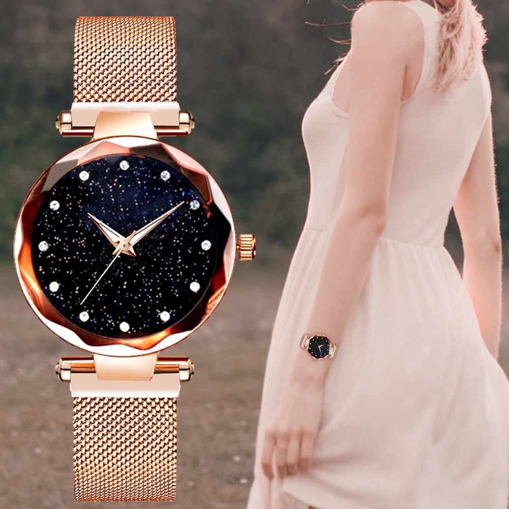 Montre femme ciel étoilé montre magnétique acier inoxydable bracelet en maille luxe Quartz montre-bracelet diamant montres Relogio Feminino