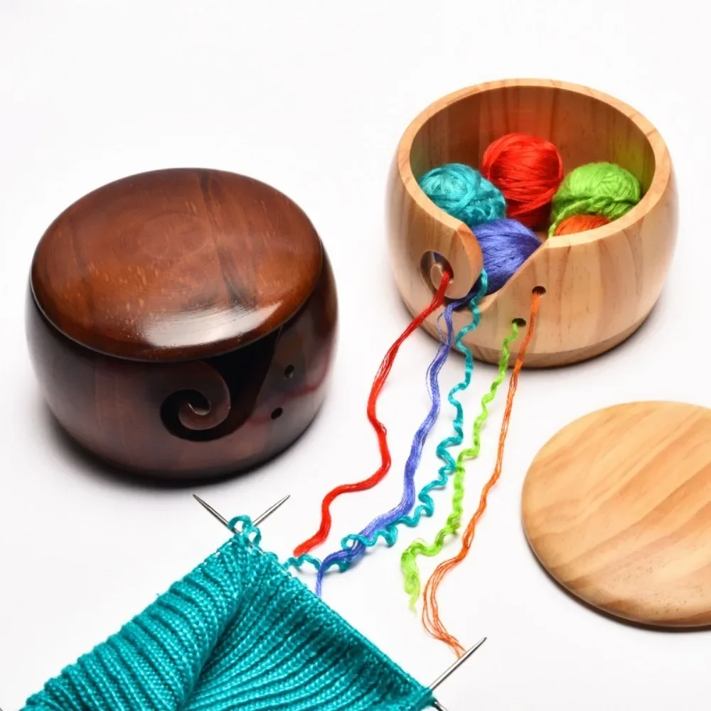 Mit handgemachten Löchern Wolle betroffen Lagerung Korb Wolle Halfter Organizer betroffen Häkeln Weben Werkzeug Holz Garn Schüssel