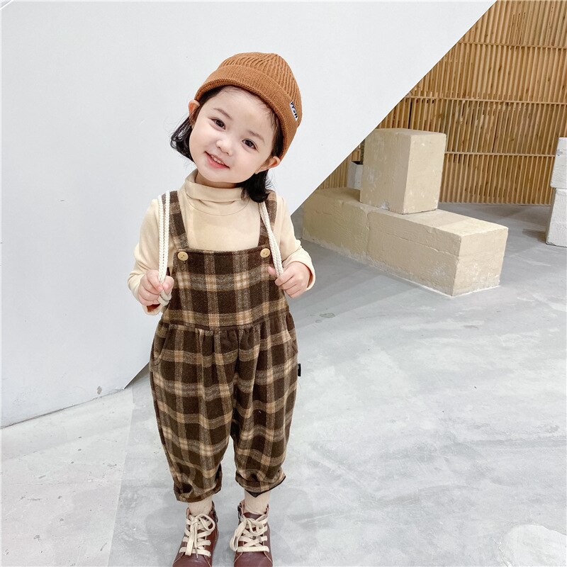 Children Boys Girls Fleece Pants Winter Autumn Baby Plaid Trousers Kids Leisure Overalls Toddler Wool Cotton Clothes