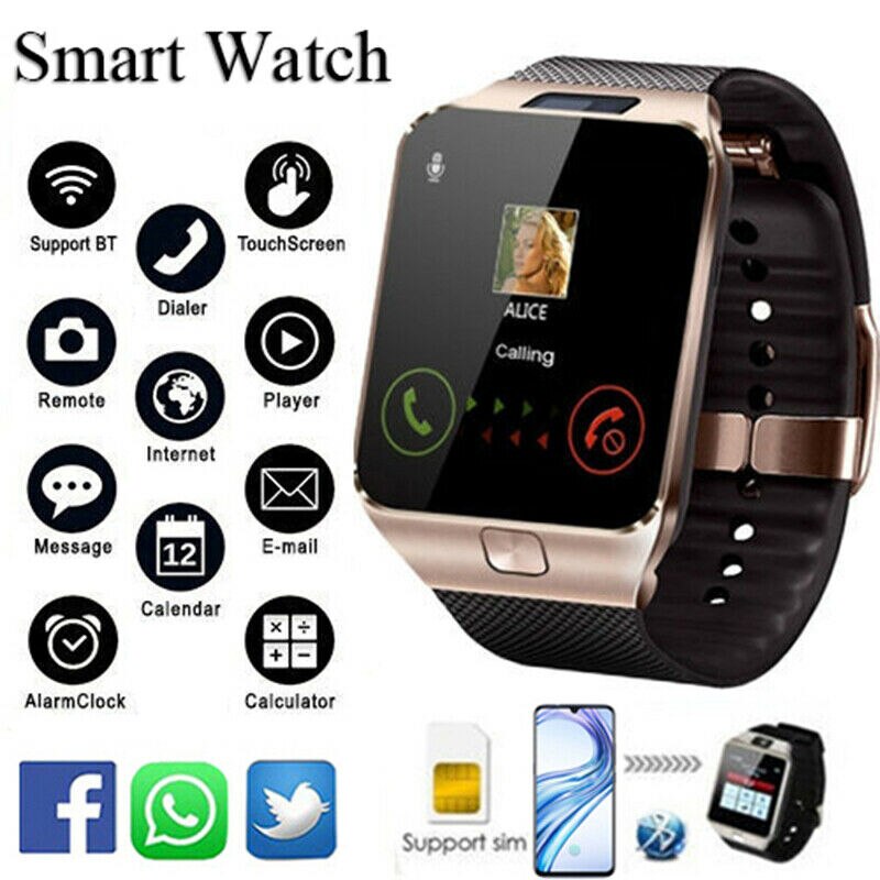 Touch screen smart ur  dz09 med kamera bluetooth armbåndsur sim-kort smartwatch til ios android telefoner support