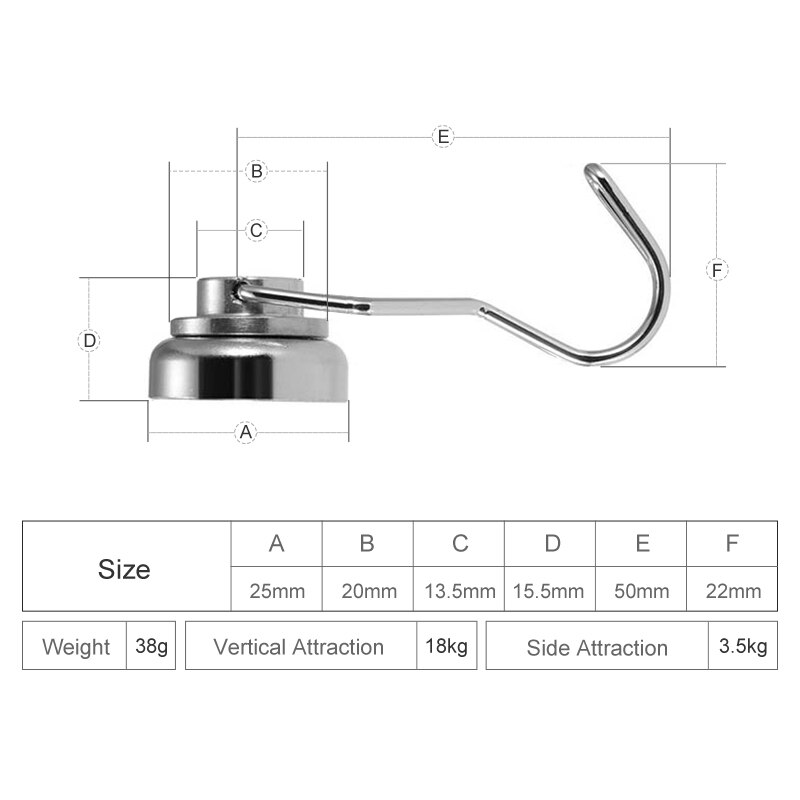 N35 N52 Flexibele Draaibare Neodymium Magnetische Haak 360 Roterende Magnetische Hanger Permanente Magneten Met Verticale Trekkracht 18Kg