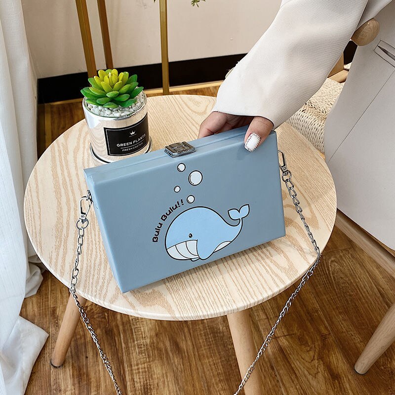 Cute Whale Pu Leather female Flap Clutch Shoulder Bag Crossbody Mini Messenger Bag For Women Bolsa