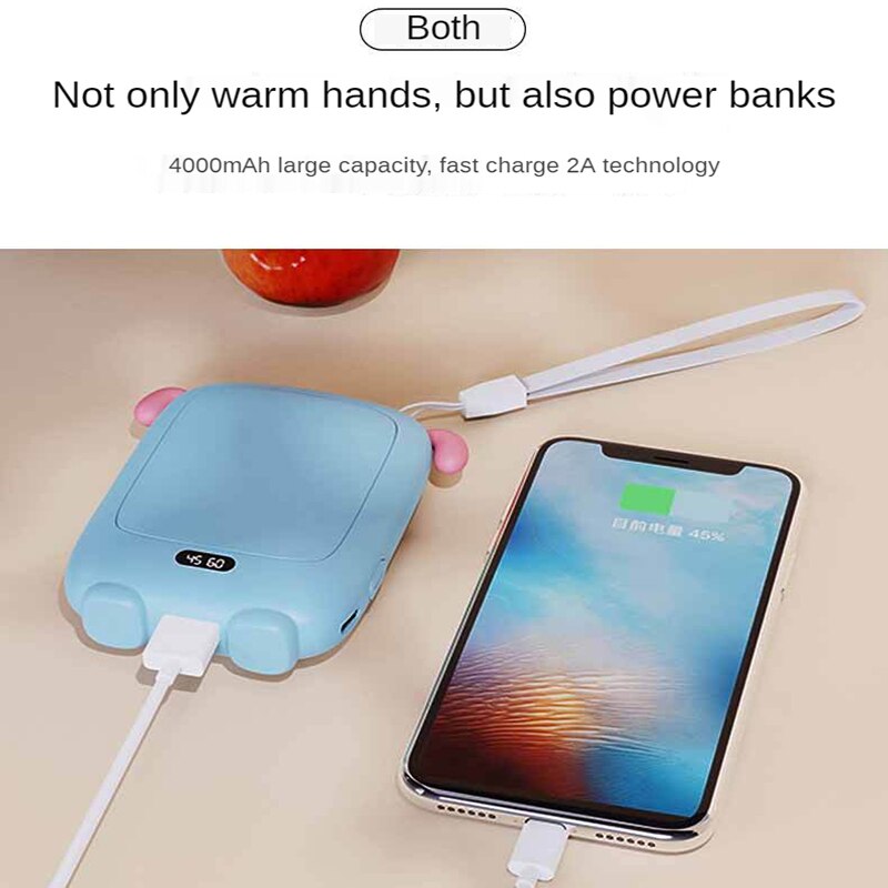 Calentador de manos 2 en 1, batería portátil recargable por USB, calentador de manos eléctrico, temperatura constante inteligente, 4000mah