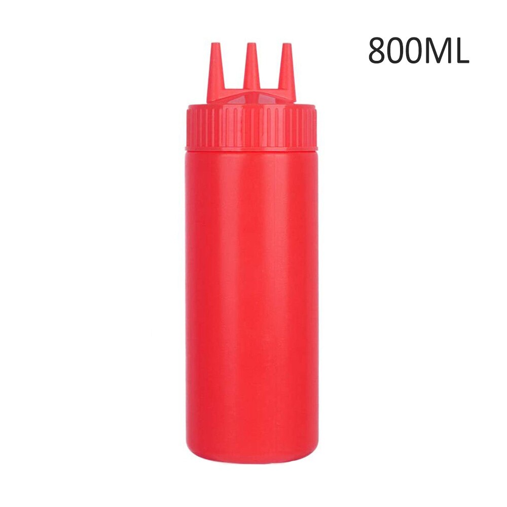 3 Hole Squeeze Bottle Condiment Dispenser Sauce Ketchup Salad Cruet Bin Oil Vinegar Storage Bottle DIY Kitchen Accessories: red 800ml