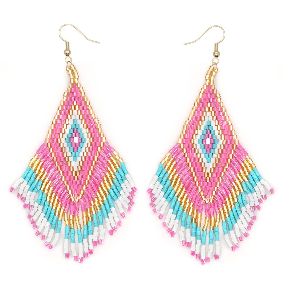 Go2Boho-pendientes de estilo nativo para mujer, aretes étnicos, cuentas de semillas Miyuki, anillo para la oreja, borla de flecos, joyería para mujer: MG-E210017A