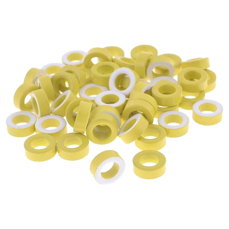 Núcleo toroide de ferrita de hierro, anillo blanco y amarillo de T50-26, diámetro interior de 7,5mm para inductores, 50 Uds.