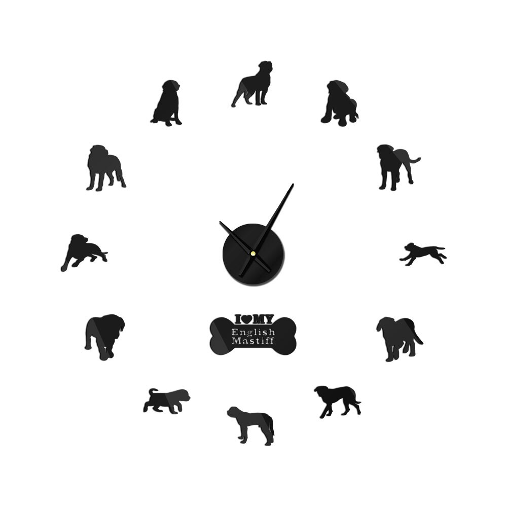Mastiff inglés Original perro silencioso espejo de barrido superficie reloj DIY decorativo para marcador amante mascota propietario Oficina sala de estar