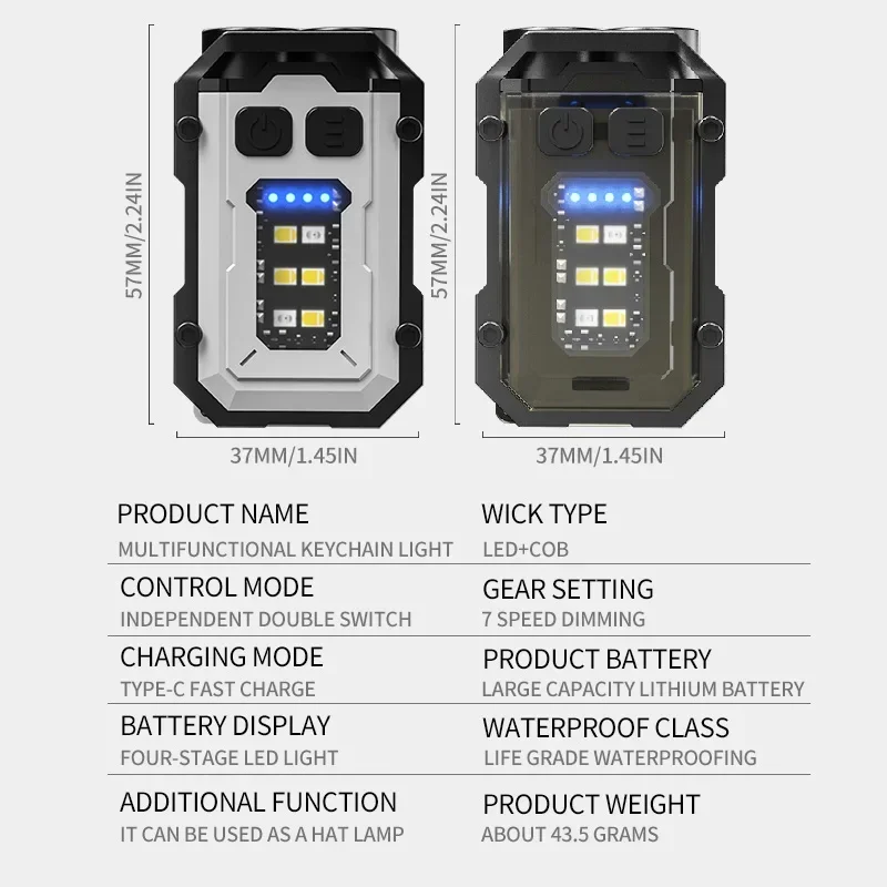 Mini nøgleringslommelygte med klips super lys lommelygte led magnetisk cob edc mini nøgleringslommelygte genopladelig