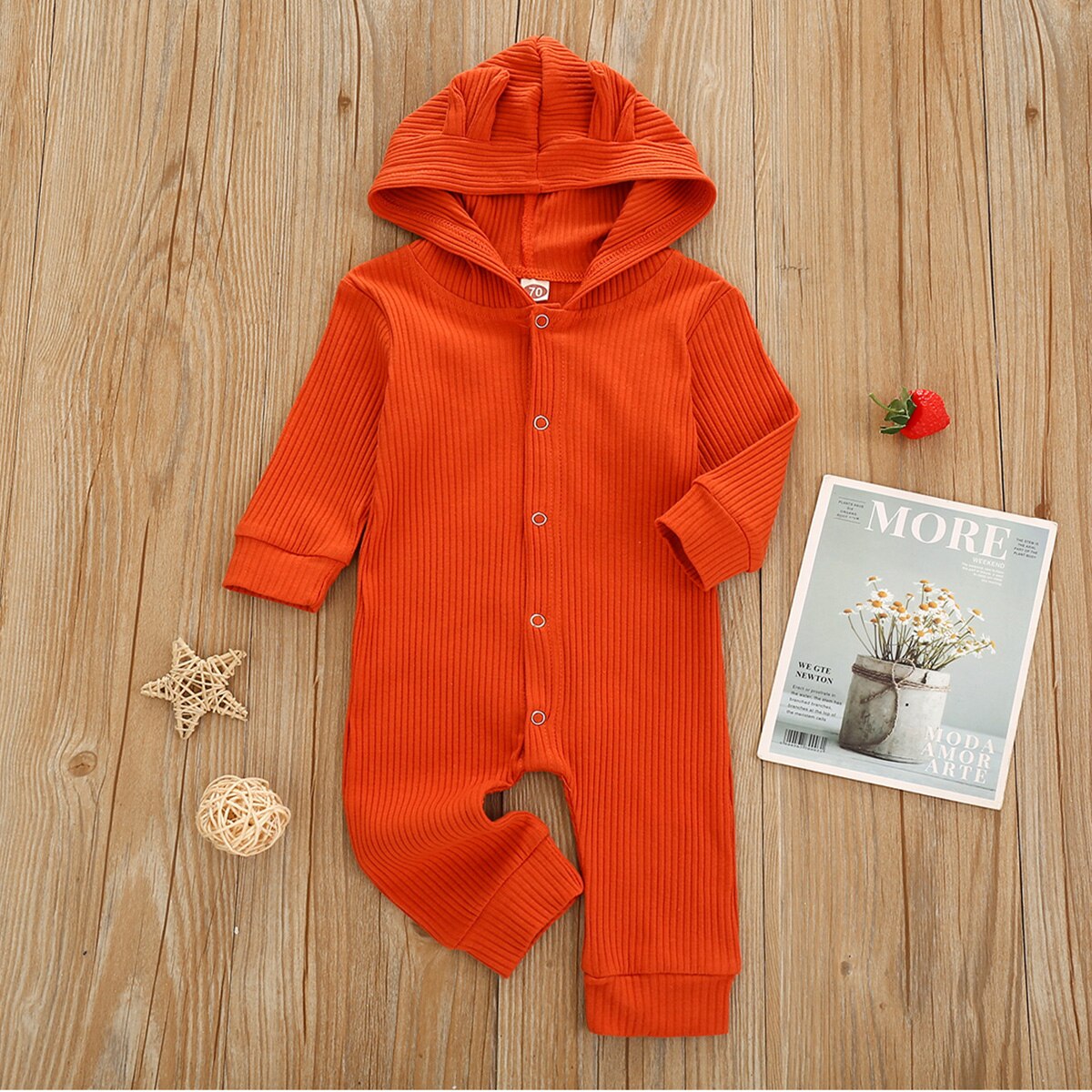 Citgeett frühling 0-24m Baby mädchen jungen einfarbiger strampler mütze kleinkind langarm knopf kapuzenoverall herbstkleidung: 2 / 6m