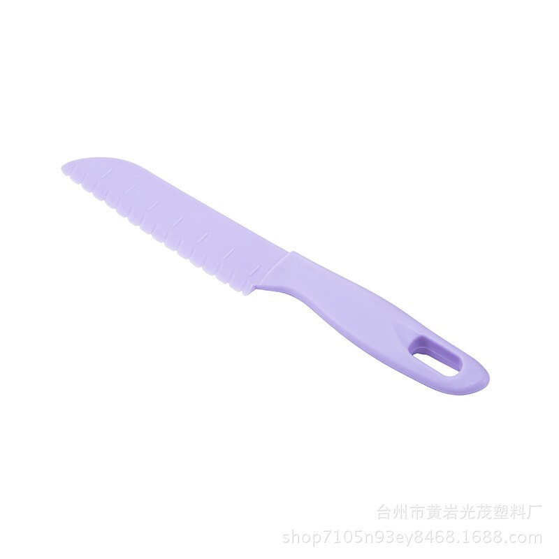 Cuchillo de cocina seguro para pan de fruta, herramientas de diente de sierra para niños pequeños, pelador de plástico para niños, cuchillos de lechuga, cortador de diente de sierra: Light Purple
