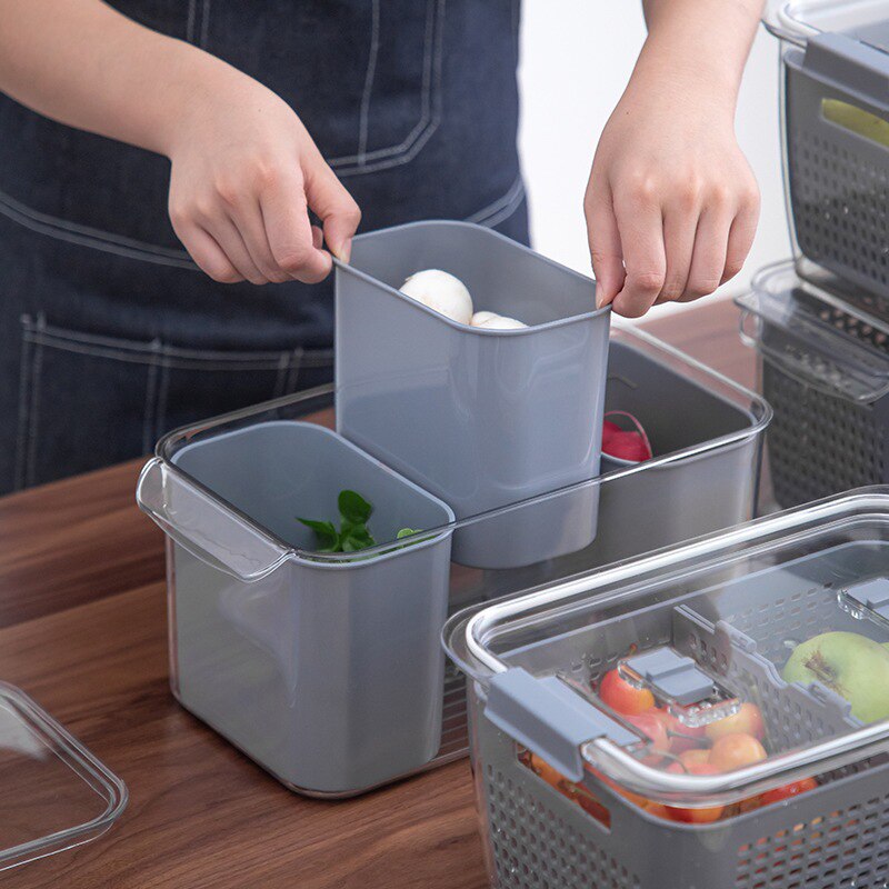 3 Size Fresh Vegetable Fruit Boxes Storage Containers Fridge Drip Basket Produce Refrigerator Storage Basket Set Kitchen Storage