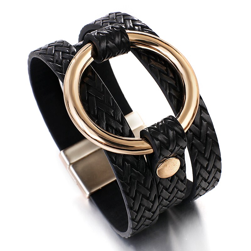 Flashbuy Circle Multilayer Leather Bracelets For Women Unisex Wrap Bracelets Charms Width Bangles Jewelry: 4