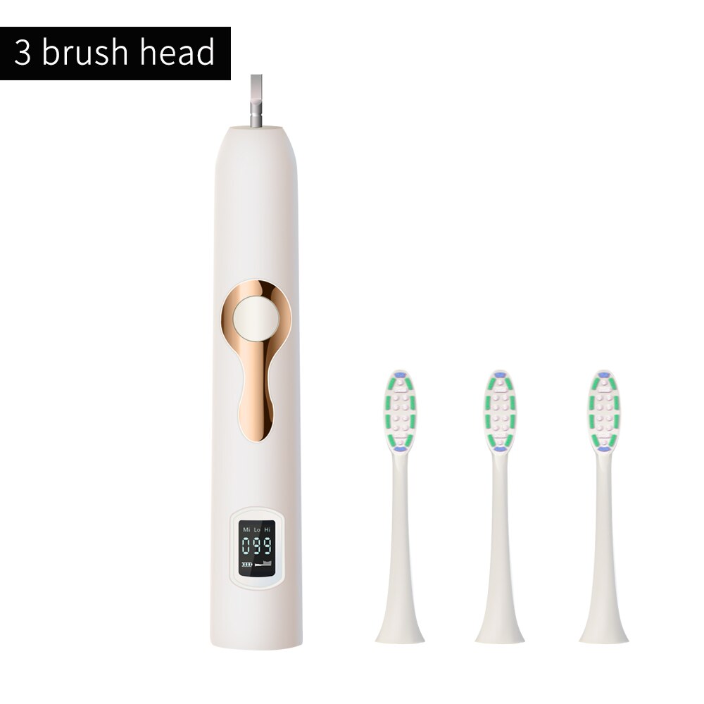 Here Mega Sonic Electric Toothbrush Smart Rechargeable Adult Toothbrush heads Replaceable Whitening waterproof LCD Screen 608: 608 White  head