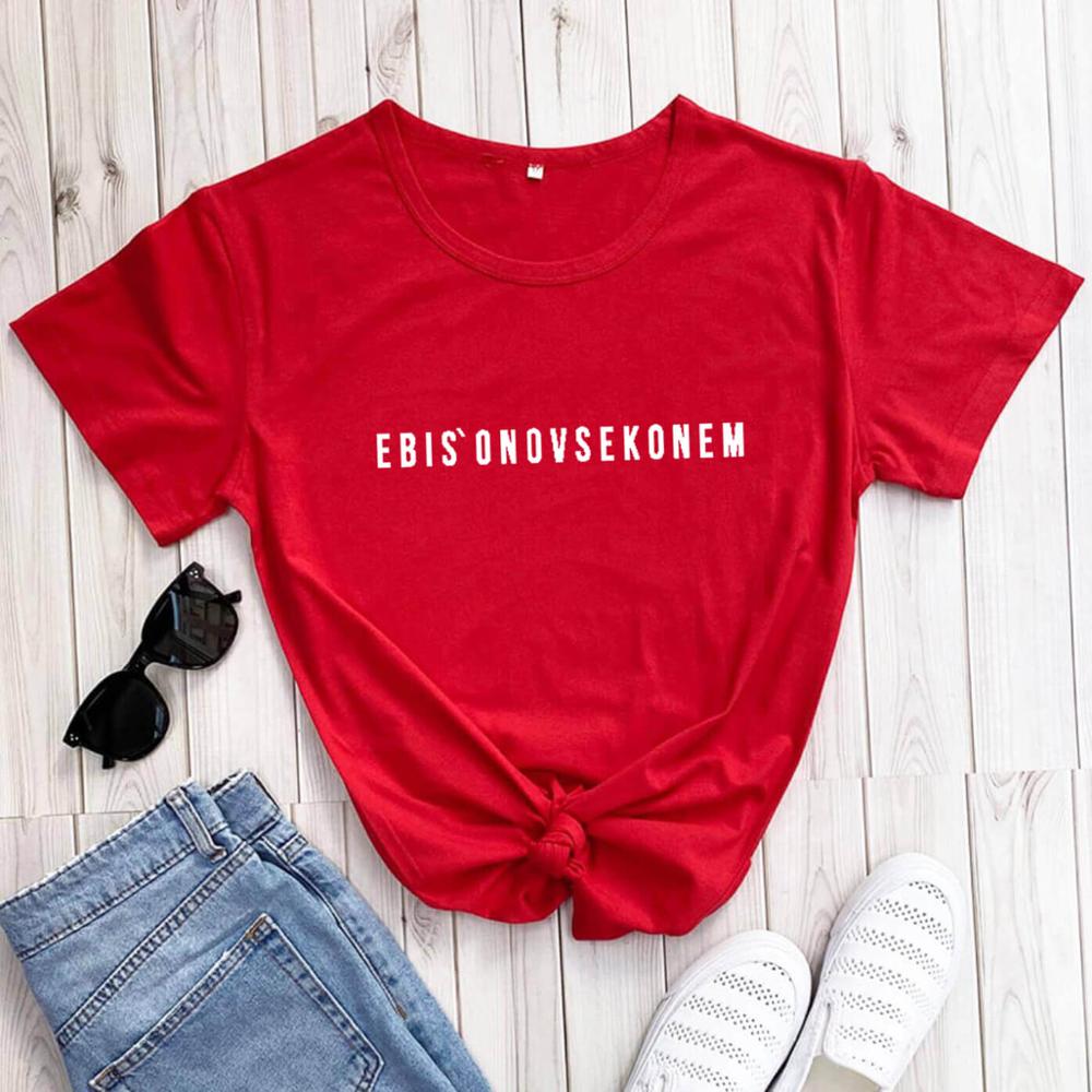 Russische Brief Print 100% Katoen Zomer Vrouwen T-shirt Herfst Vrouwelijke Shirts Casual O-hals Korte Mouw Tops Hipster Tumblr tee: S / red-white text