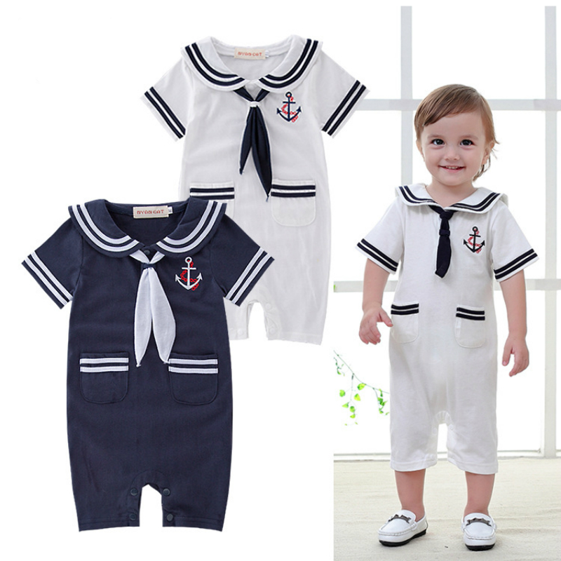 Summer Rompers For Baby Boys Sailor Suit Navy Style Comfortable Baby Clothes Kid Clothing Breathable Year Suit For Boys