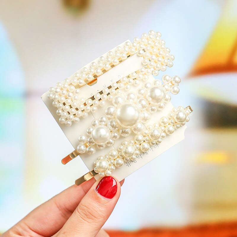 1 conjunto coréia imitado pérola grânulos de cabelo clipes para mulheres doce menina barrettes hairpins acessórios para cabelo artesanal headwear hairgrip: H025-9