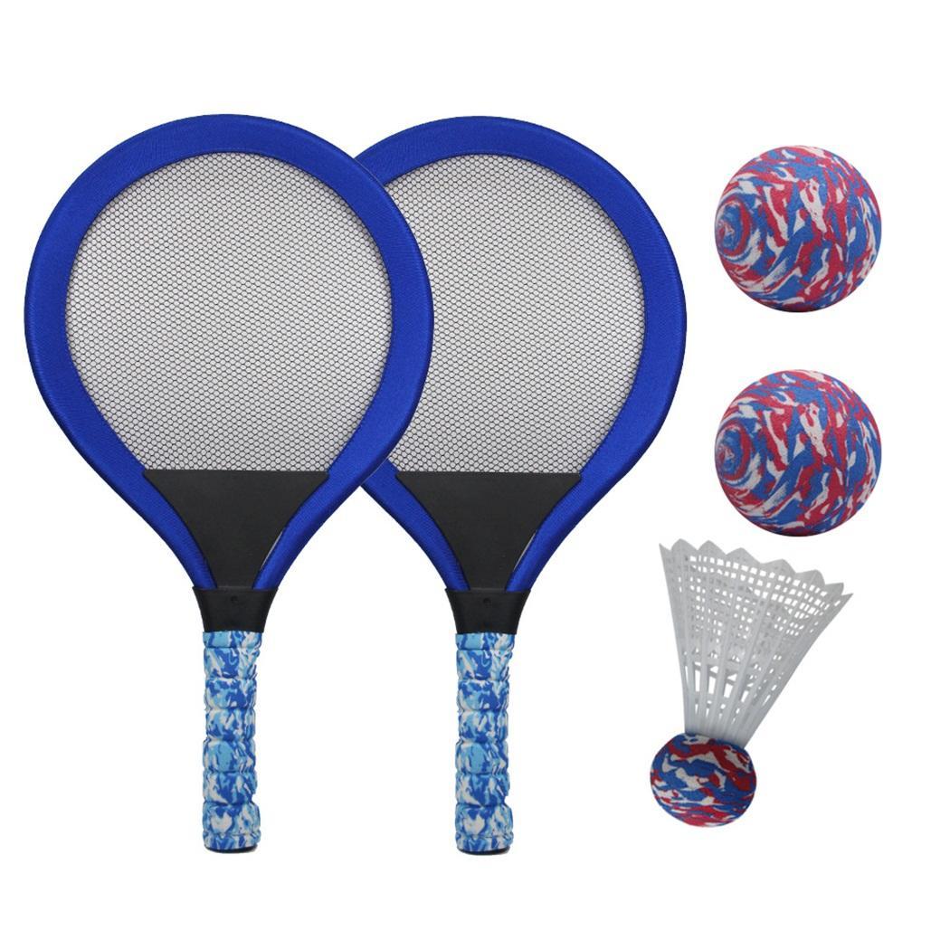 Pelota de bádminton portátil, divertida práctica de playa, juguete de interior duradero para deportes al aire libre, conjunto de raqueta de tenis para principiantes, guardería: round Blue