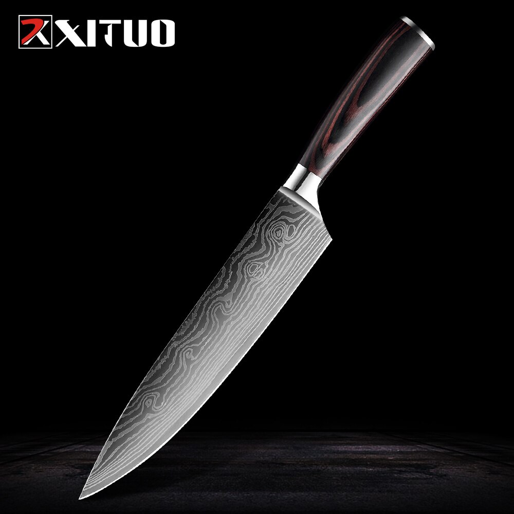 Xituo rustfrit stål køkkenknive sæt japansk kokkniv damaskus stål mønster nytte paring santoku skive kniv sundhed: 8 in kokknive