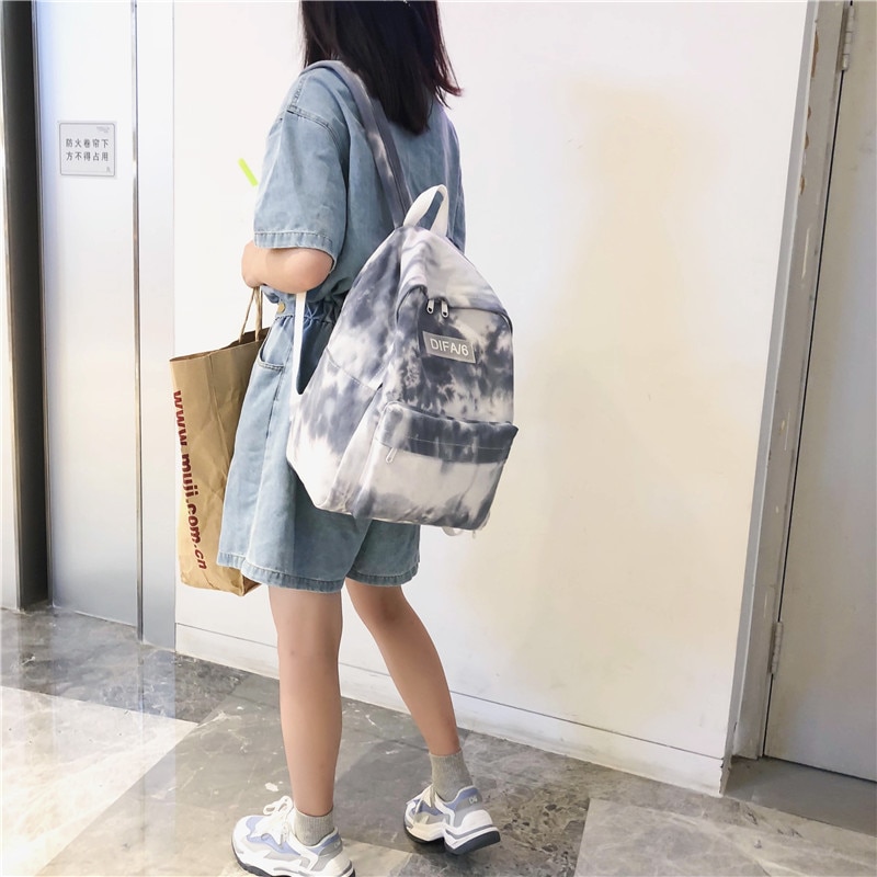 DCIMOR Tie-dyed canvas Women Backpack Schoolbags for Teenage girls Travel Backpack College student Book bag Mochila