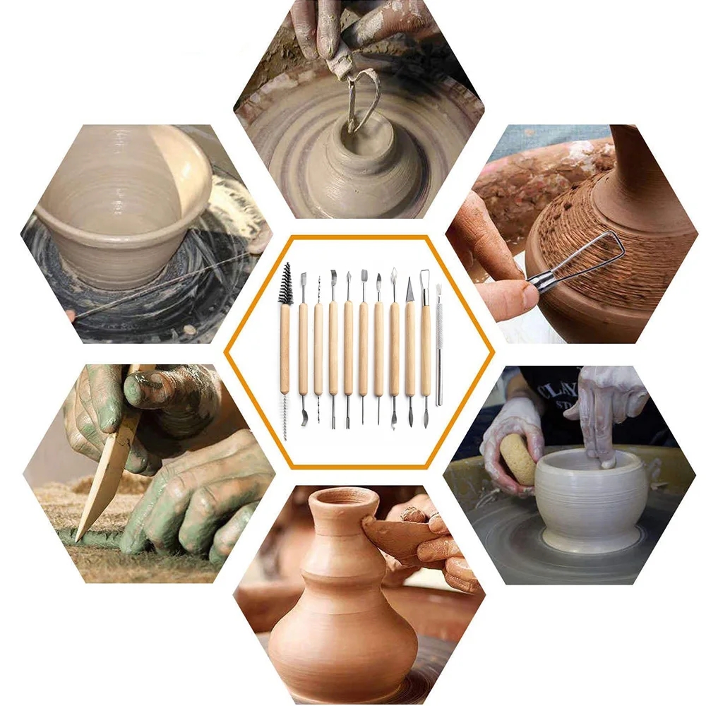 Juego de Herramientas de modelado para esculpir arcilla y cerámica, Kit de herramientas de tallado de arcilla polimérica y cerámica de doble cara para cortadores de modelado, 11 Uds.