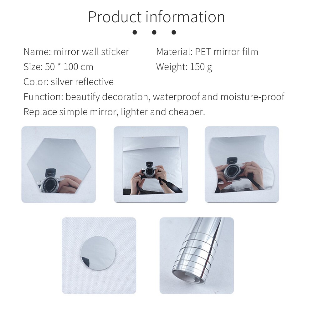 Rectangle Self Adhesive Mirror Wall Sticker Mirror Foil Bathroom 50X100CM Tiles Supplies Art PVC Adhesive Mirror Sticker