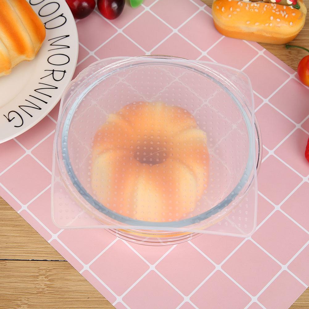 4pcs/set Multi-functional Reusable Silicone Stretch Cling Film Saran Wrap Kitchen Microwave Oven Fridge Seal Bowl Cover Pad