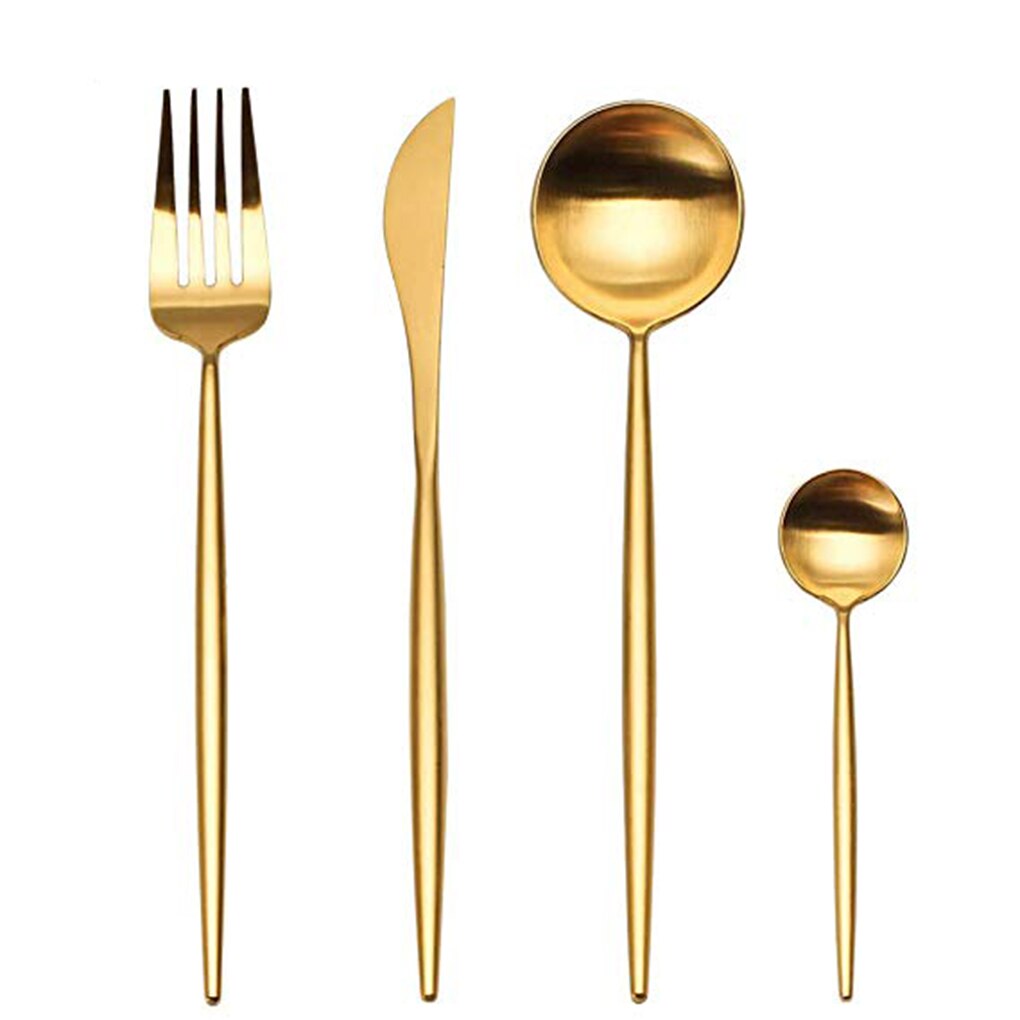 4 Pcs Plated Portugal Lepel Vork Theelepel Sets 304 Roestvrij Staal Western-Stijl Voedsel Servies Bestek: 12