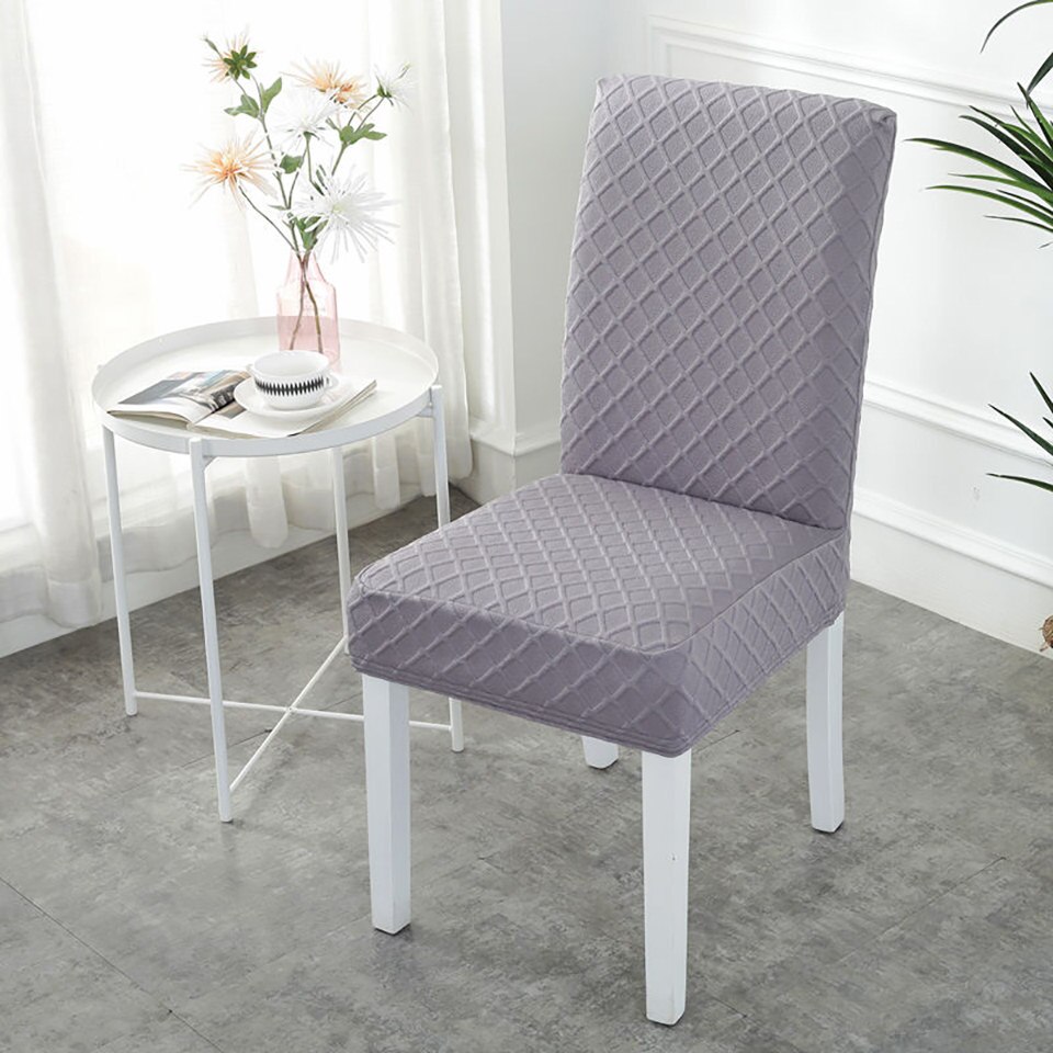 Housse de chaise élastique en tissu à Double couche | Couvre-chaise extensible pour la cuisine/mariage, housse de chaise en Spandex avec dossier pour salle à manger: Light gray / Low-backed 43-51cm