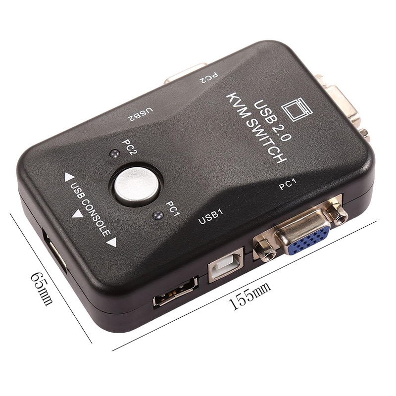 KVM Switch Box 2 Port PC Monitor Switches Box With 2 x USB VGA Cables for Computer/Keyboard/Mouse Monitor