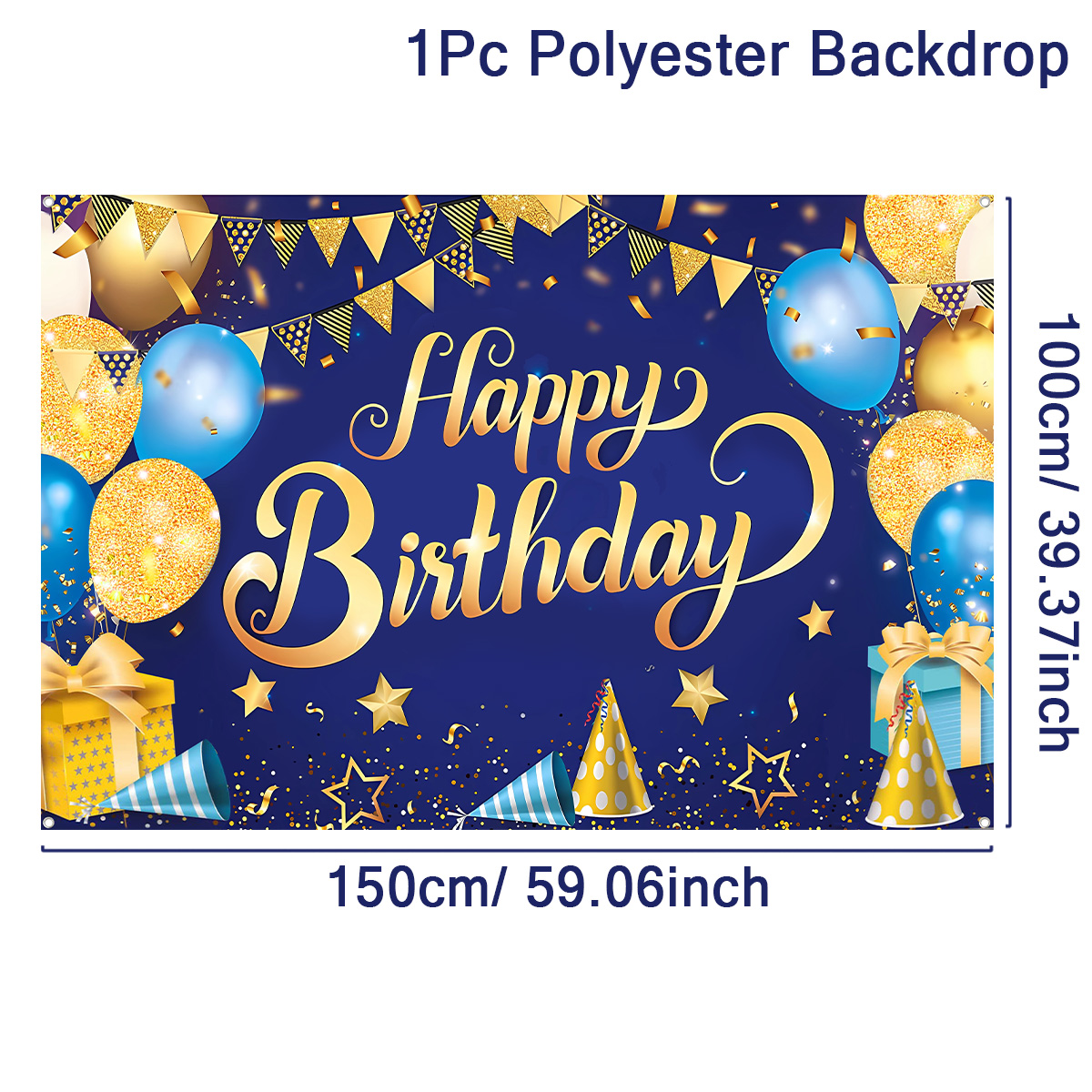 Blue Gold Happy Birthday Backdrop Banner Balloon Star Poster Booth Backdrop Birthday photozone Background Wall Party Decor