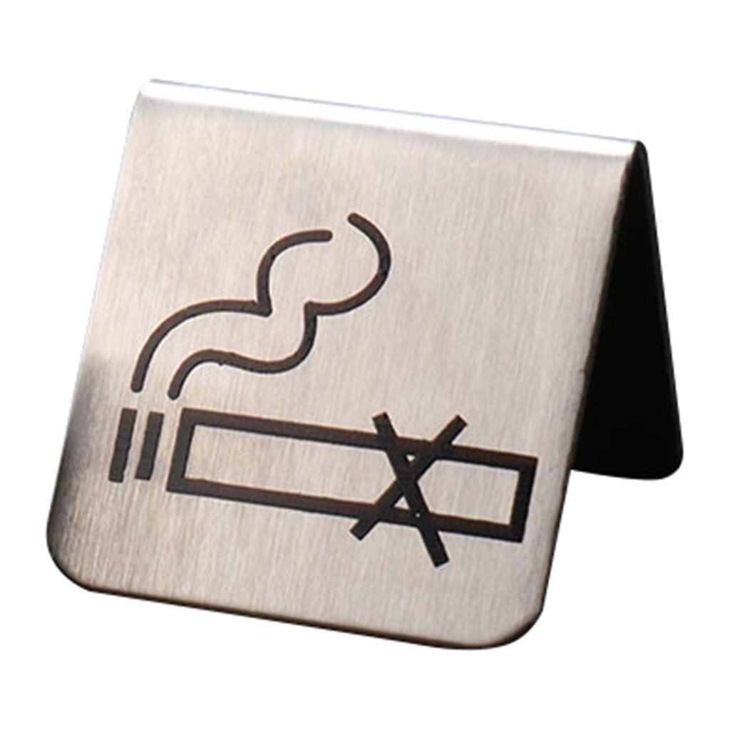 Brushed Stainless Steel No Smoking Sign Double Sided Table Top Tent Compliance Signs for Buffet 2x2inch
