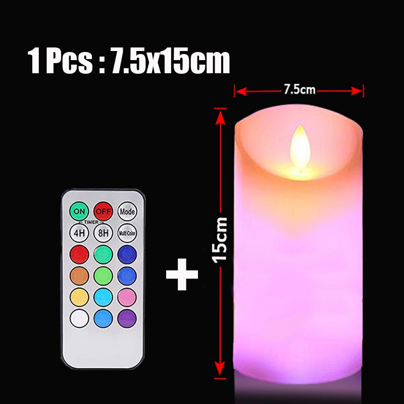 Remote Control LED Candle Lights with Timer Flameless RGB Candle Night Light Tea Lights for Home Wedding Christmas Decoration: 7.5x15cm