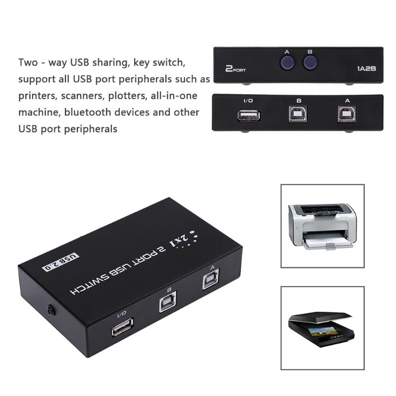 2 Ports Manual USB 2.0 Sharing Device Switch Box for 2 Computer to Share 1 Printer Scanner Internal External Network Switcher