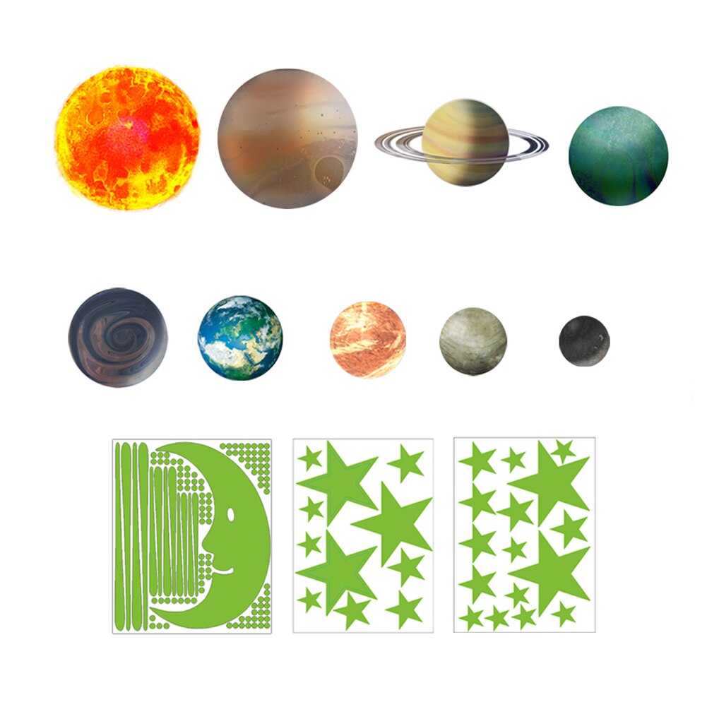 3D Sterren En Maan Planeten Glow In Het Donker Op De Muur Stickers Op De Plafond Gloeiende Kinderkamer Living kamer Sticker Decoratie